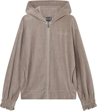 Emporio Armani Sudadera con capucha y cremallera completa Athletic Velour - Sweatshirts & Hoodies - Mujer - Beige - M