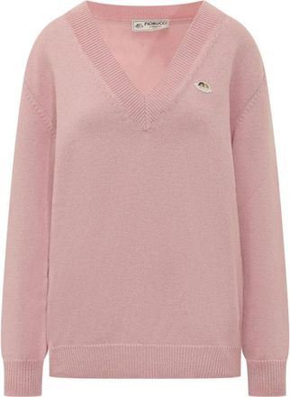 Fiorucci Angels Patch Sweater - Dames - V-hals truien - Roze - S - Wol - Truien & Vesten