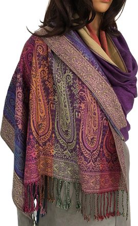 The Accessory Co. InStyle Bags Womens Large Multicolour Pashmina Shawl Scarf, Woman Rainbow Coloured Scarf, Bright Multi Colour Wrap, Lightweight Summer Evening Paisley