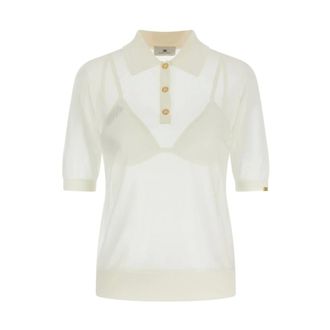 Elisabetta Franchi Round-neck Knitwear, female, White, Size: S Nylon Polo Shirt with Bra