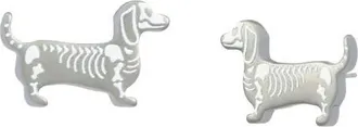 Betsey Johnson Skeleton Dachshund Stud Earrings in White at Nordstrom