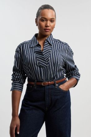 Karen Millen Womens Plus Size Stripe Boxy Cotton Placket Detail Woven Shirt - Multicolour - Size 24 UK