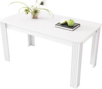 STILVORA Mesa De Comedor En Tablero De Part&iacute;culas Con 4 Patas Robustas, Veta De Madera Y Dise&ntilde;o Moderno - 116&times;65 Cm, Blanco