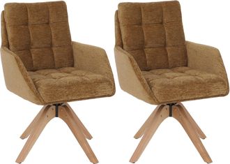 Hhg [nunca Usado] Juego De 2 Sillas De Comedor Hhg-708, Silla De Cocina, Giratoria, Tejido De Chenilla (680 G/m&sup2;), &Ouml;ko-tex, Madera Mvg, Amarillo Mostaza