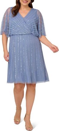 Adrianna Papell Sequin Wrap Front Dress in French Blue at Nordstrom, Size 16W