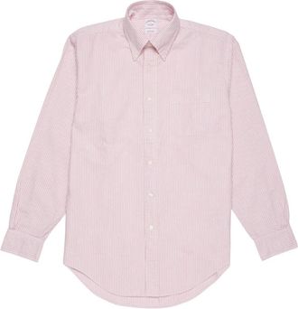 Brooks Brothers Origineel Polo Button-Down Gestreept Oxford Overhemd - Heren - Overhemden - Rood - Maat: XL Katoen
