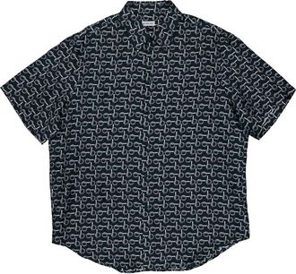 Burberry Mens B Printed Silk Shirt, Size Large