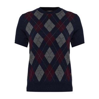 Tory Burch Maglione Argyle in Lana Merino - - Knitwear - Donna - Multicolore - M
