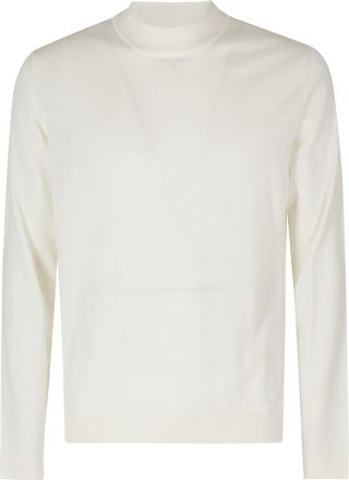 Roberto Collina White Slightly High-Neck Ribbed Merino Wool Turtleneck