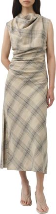 SIMKHAI Burke Draped Midi Dress In Rattan Plaid