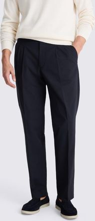 Moss Navy Cotton Pleated Trousers