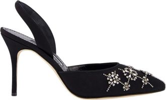Manolo Blahnik Schoenen, Dames, Zwart, 40 EU, Leer, Ralyne Slingback Kristallen Pumps