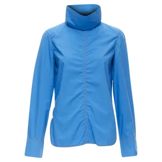 Marni cotton overstitch funnel neck long sleeve curved hem shirt