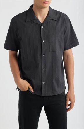 Theory Stripe Camp Shirt in Black/pewter at Nordstrom, Size Xx-Large