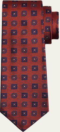 Kiton Mens Silk Geometric Jacquard Seven-Fold Tie