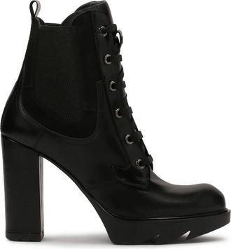 Kazar Veterschoenen met hak en plateauzool - Dames - Laarzen met Hak - Zwart - 38 EU - Leer - Schoenen