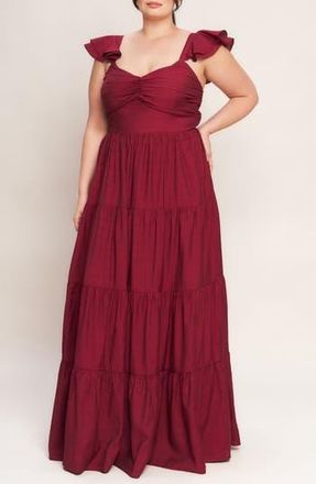 Flying Tomato Flutter Cap Sleeve Tiered Maxi Dress in Deep Red at Nordstrom Rack, Size 2 X
