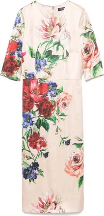 Dolce & Gabbana Poederroze Bloemenprint Jurk - Dames - Casual kleedjes - Veelkleurig - S - Spandex - Kleedjes