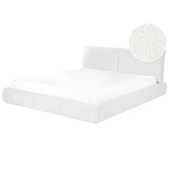 Beliani Cama Doble Moderna Tapizada En Boucl&eacute; 180 X 200 Cm De Listones Blanca Vinay