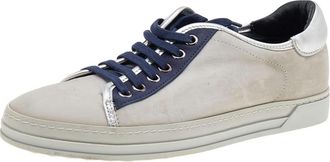 Tod's Tods Grey/blue Leather And Suede Low Top Sneakers
