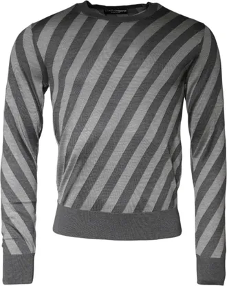Dolce & Gabbana Mens Diagonal-Striped Silk Sweater Gray