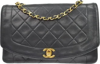 Chanel Diana Flap Quilted Lambskin Black Leather Handbag (Pre-Owned)