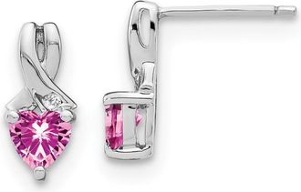 Diamond2Deal Sterling Silver Rhod-plated Created Pink Sapphire and Diamond Earrings