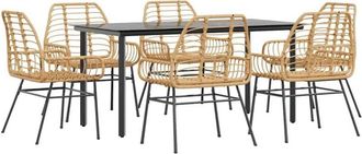 vidaXL vidaXL 7 Piece Garden Dining Set Brown Poly Rattan Glass