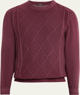Kiton Mens Cashmere Diamond Cable Crewneck Sweater