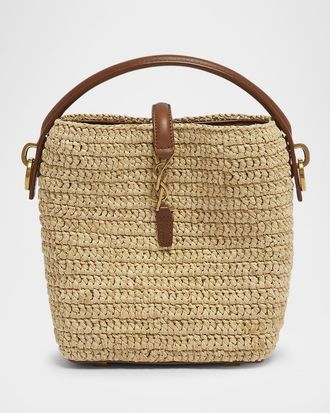 Saint Laurent Le 37 Mini YSL Bucket Bag in Raffia and Leather