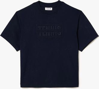 Lacoste Womens Oversized Cotton Tennis Embroidery T-Shirt - Blue - Size: 12