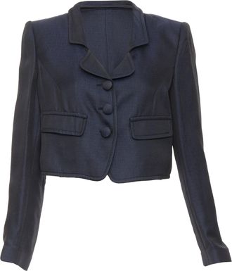 Giorgio Armani navy textured flap pockets cropped evening jacket blazer IT46 XL