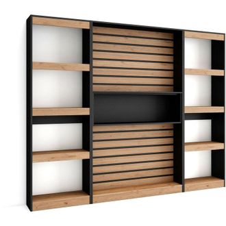 Skraut Home Librer&iacute;a Estanter&iacute;a, Estanteria Libros De Pared, 230x186x25cm, Sal&oacute;n - Comedor - Oficina, Con Almacenaje, Estilo Moderno, Roble Y Negro - Skraut Home