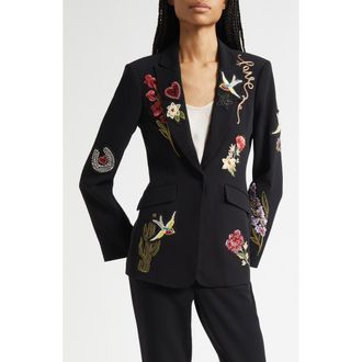 Cinq &agrave; Sept Cheyenne Western Americana Appliqu&eacute; Scrunched Blazer in Black/Multi at Nordstrom Rack, Size 4