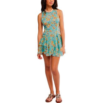 Free People Raven Print Minidress in Aqua Combo at Nordstrom, Size X-Small