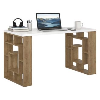 Dmora Escritorio Archidamia, Tapa Madera Noble, Color Blanco, Estructura Marr&oacute;n, 140x60x75h Cm Blanco