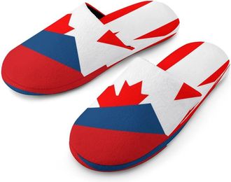 Generic Canada And Czech Flag Mens Cotton Slippers Memory Foam Comfort House Shoes Winter Indoor Slipper for Hotel Casa Spa