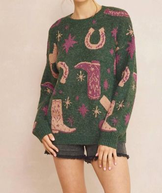 Entro Cowboy Pullover Sweater In Hunter Green