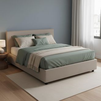 Dmora Dmora - Cama Matrimonial Dame, Cama Contenedor Con Revestimiento De Tela, 100% Made In Italy, Apertura Frontal, Con Colch&oacute;n Cm 160x190 Incluido, T&oacute;rto
