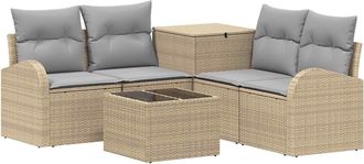 vidaXL Juego De Sof&aacute; 6 Uds. Beige Y Gris Claro Rat&aacute;n Sint&eacute;tico Y Acero Vidaxl