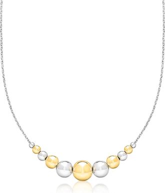 Ross-Simons Italian Sterling Silver and 18kt Gold Over Sterling Graduated Bead Cable-Chain Necklace