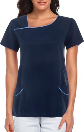 Generic Womens Nurse Scrubs Care Uniform Graphic Wrap Mock Healthcare Tunic Classic Fit for Dental Carer Vet Beauty Beauty Salon Tunics for Women UK Plus Size