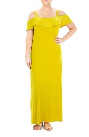 Nina Leonard Ruffle Cold Shoulder Maxi Dress in Moss at Nordstrom Rack, Size X-Large