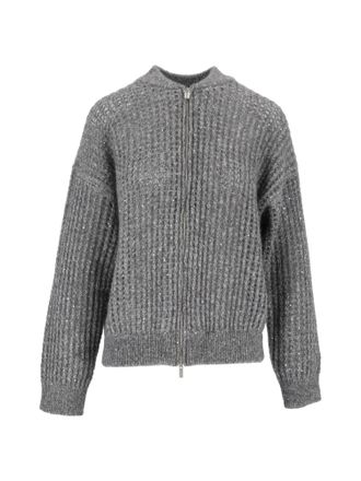 PESERICO Ribbed Knit Zip-Through Knit Cardigan