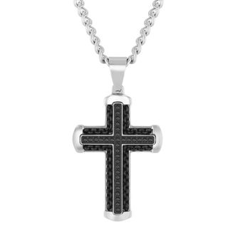 Robert Alton 1/4CTW Black Diamond Stainless Steel with Black Finish Cross Pendant