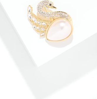 Talbots Pearl Swan Brooch - Ivory Pearl/Gold - 001 Talbots
