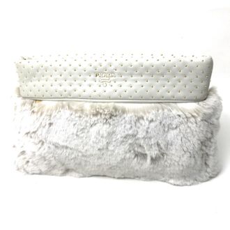 Prada Off-White Fur Leather Clutch Bag (Pre-Owned)