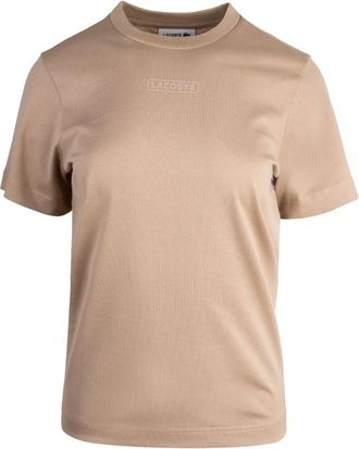 Lacoste Tops, Dames, Beige, XS, Katoen, Print Katoenen T-shirt