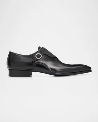 Magnanni Men & apos;s Carver Leather Single-Monk Strap Loafers