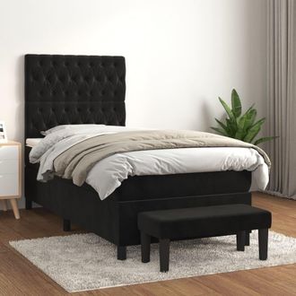 vidaXL Cama Box Spring Con Colch&oacute;n Terciopelo Negro 100x200 Cm Vidaxl